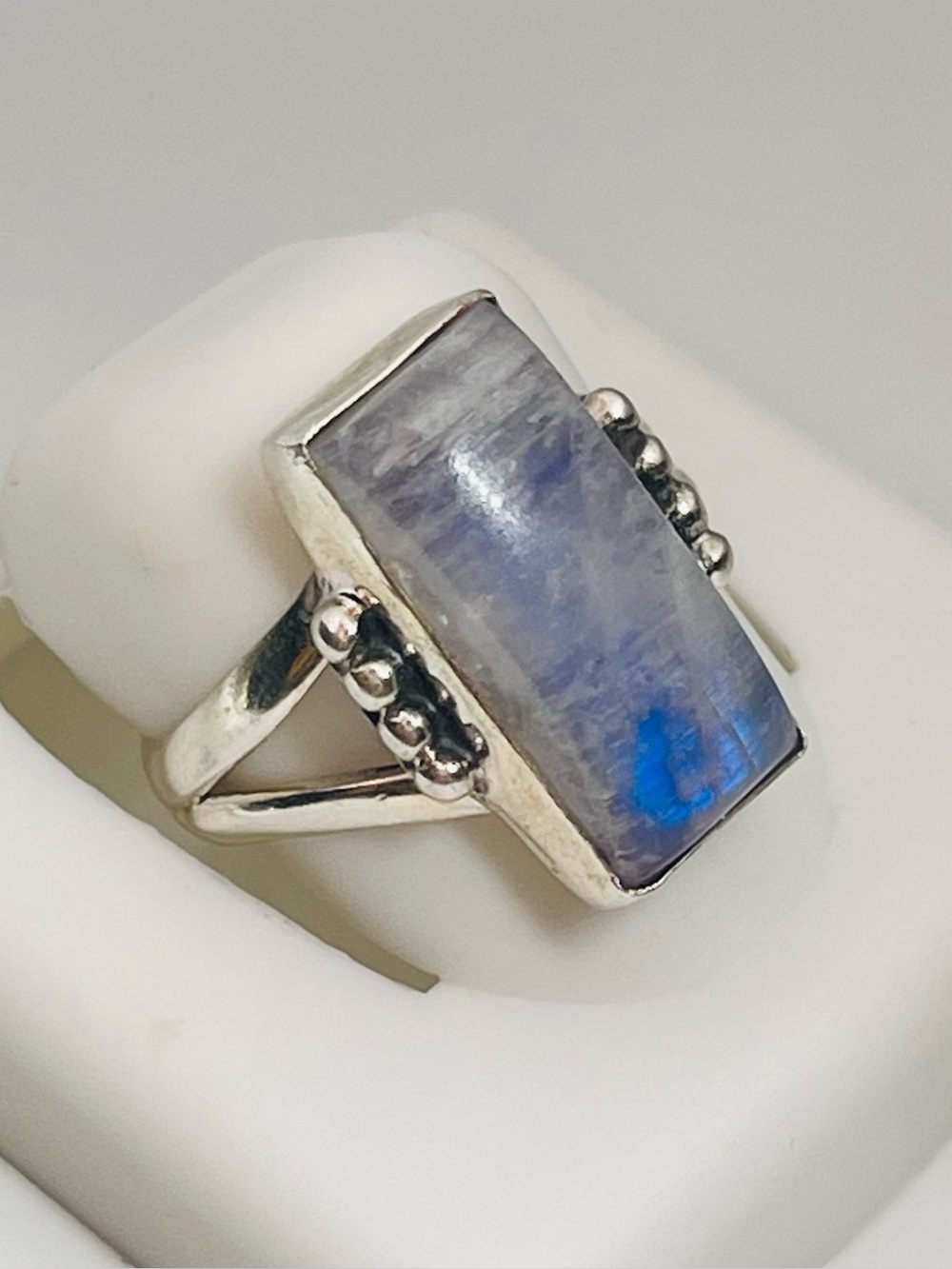 Size 8 Sterling Silver Blue Moonstone Rectangular Ring